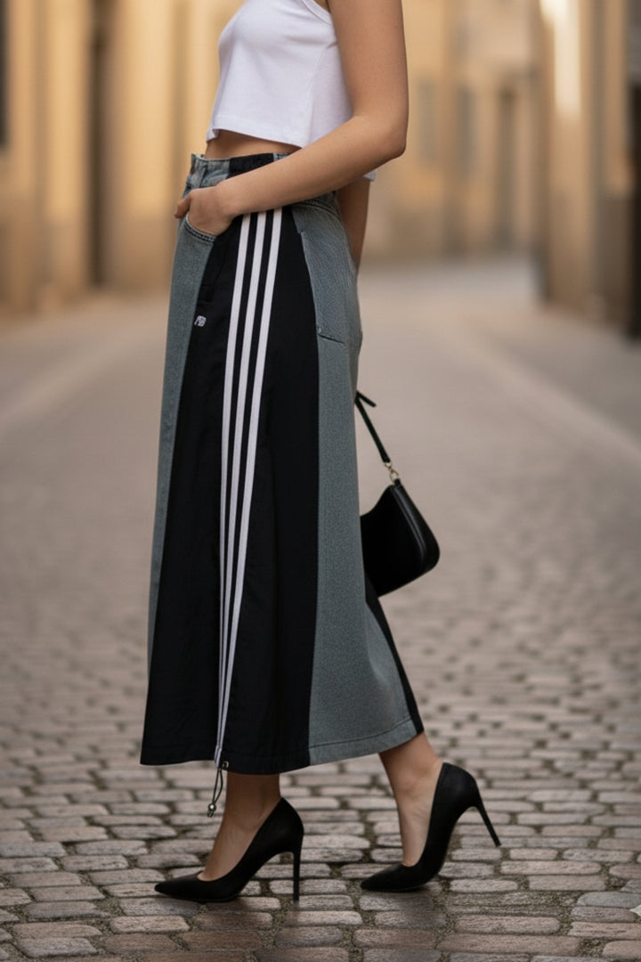 Stripe Fusion Denim Skirt