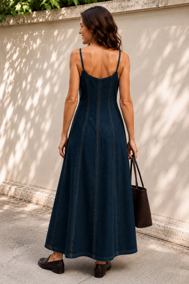 Thunder Denim Strappy Zipper Dress