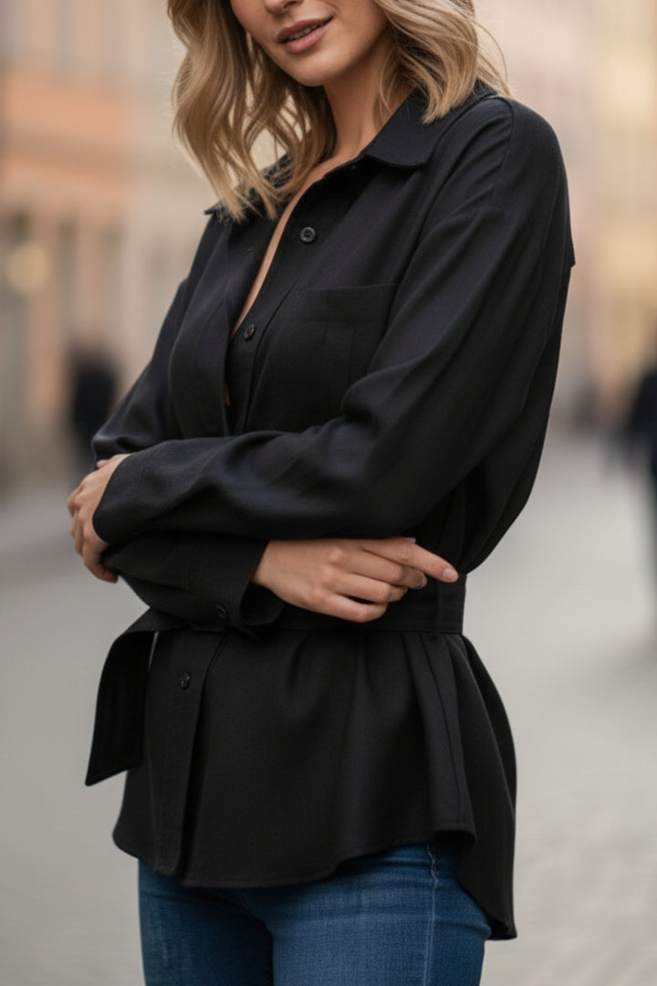 Midnight Black Tie-Waist Shirt