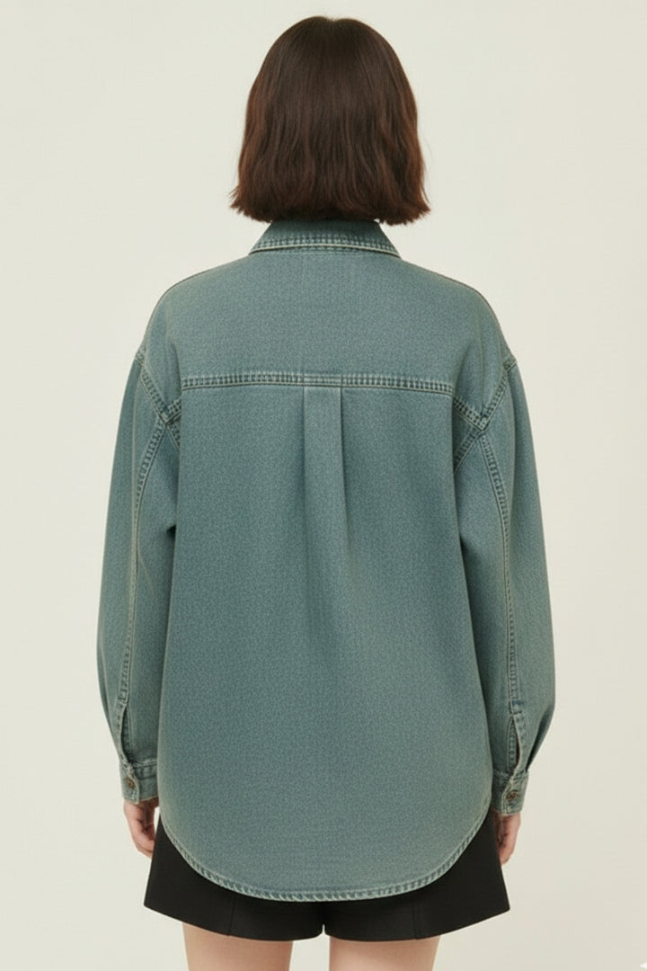 Sage Green Celestial Patch Denim Shirt
