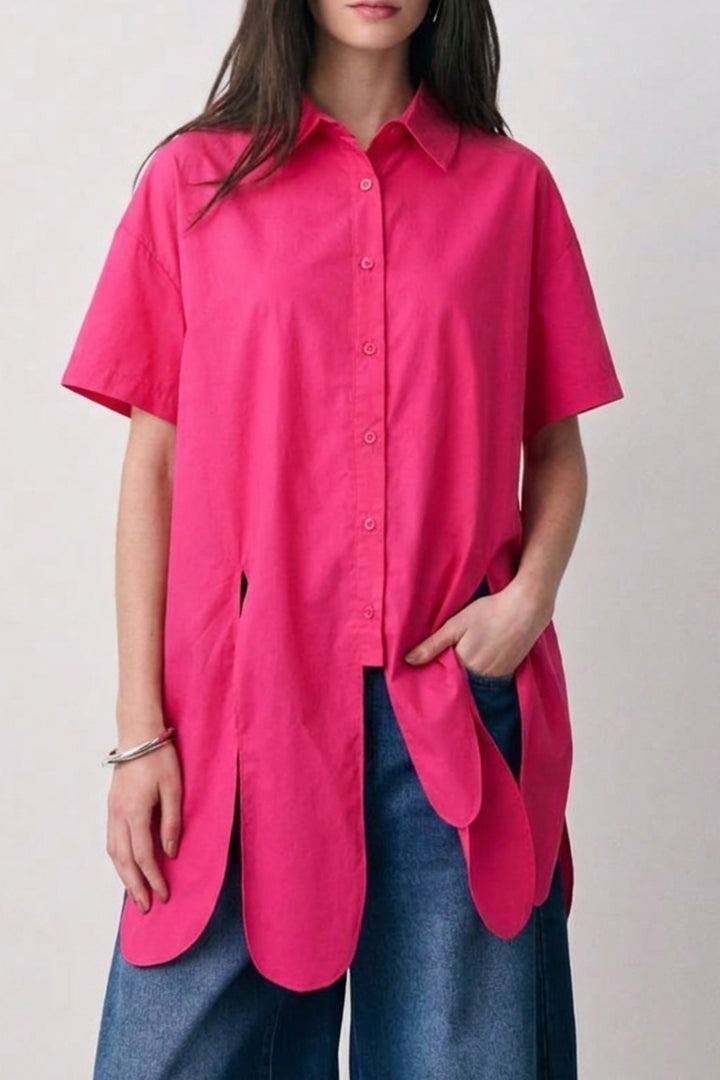 Pink Asymmetric Hem Shirt