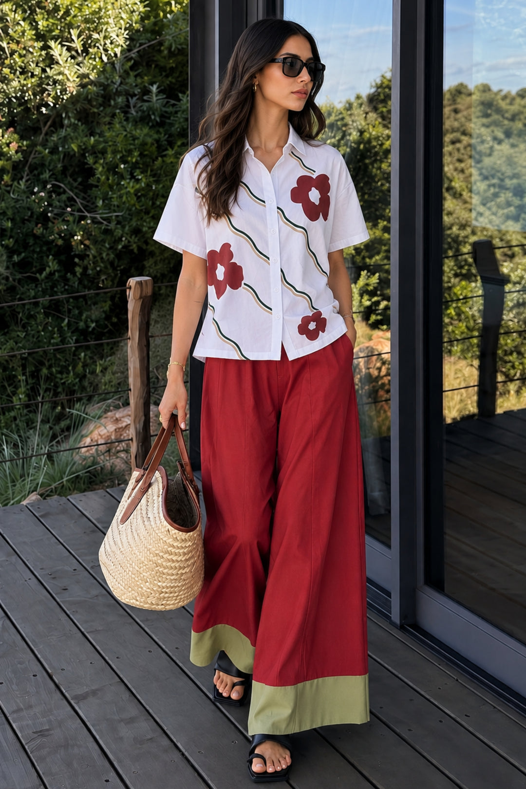 Maroon Flower Wave Fusion Coord Set