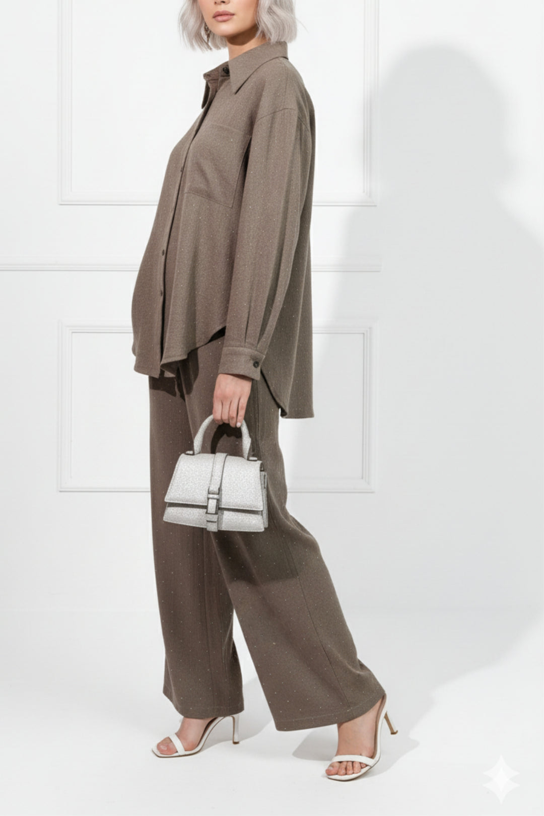 Dark Fawn Sparkly Linen Co-ord Set