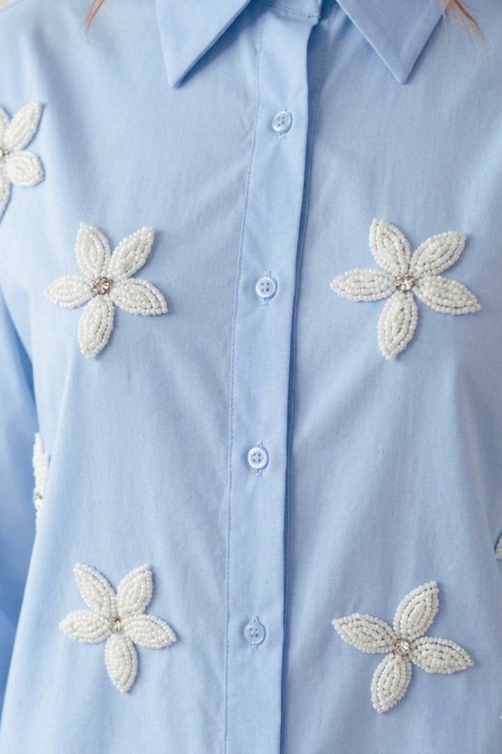 Spring Sky Floral Bead Shirt