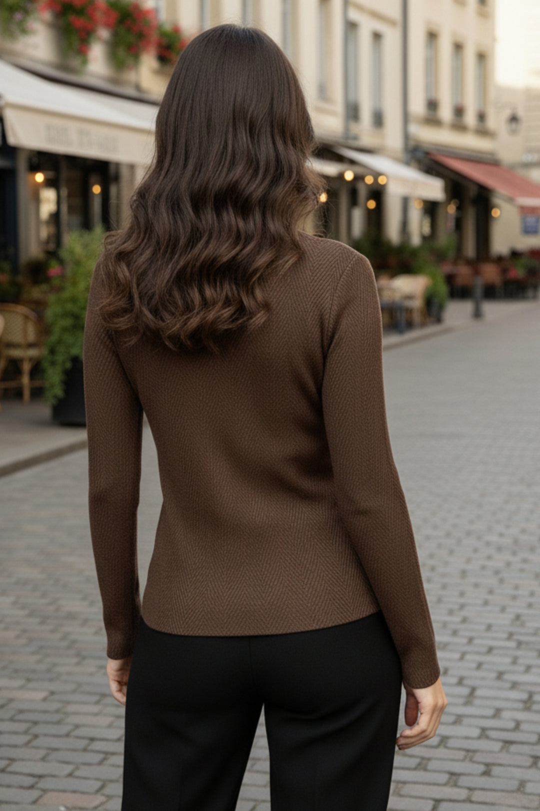 Walnut V -Neck Knit Top
