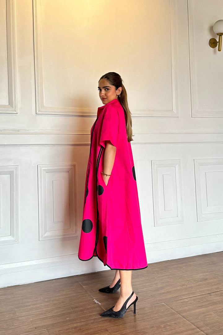 Pink Panel Dress With Asymmetrical Hem