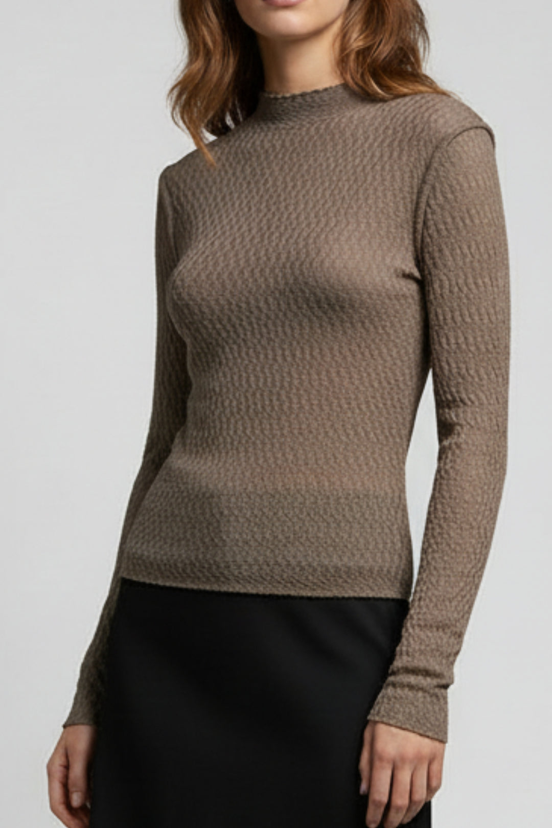 Sandstone Textured High Neck Knit Top