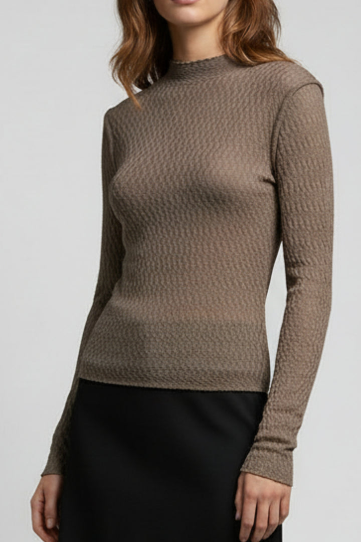 Sandstone Textured High Neck Knit Top