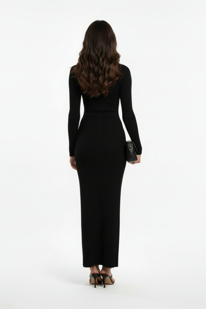 Black Knit Full Sleeve Maxi Dress