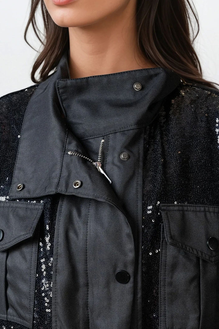 Midnight Sequin Utility Shacket