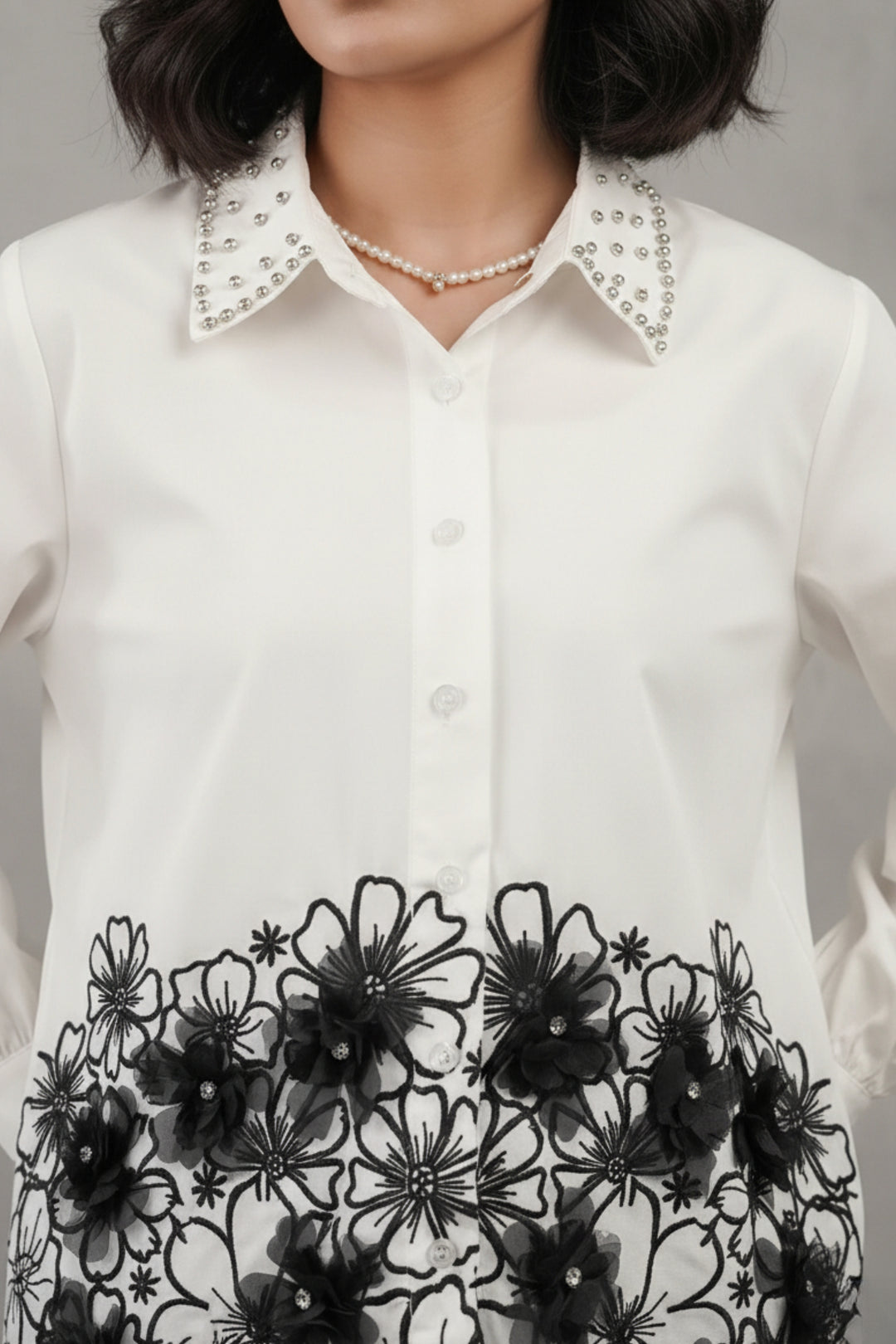 Scottie White Shirt with Black Embroidery