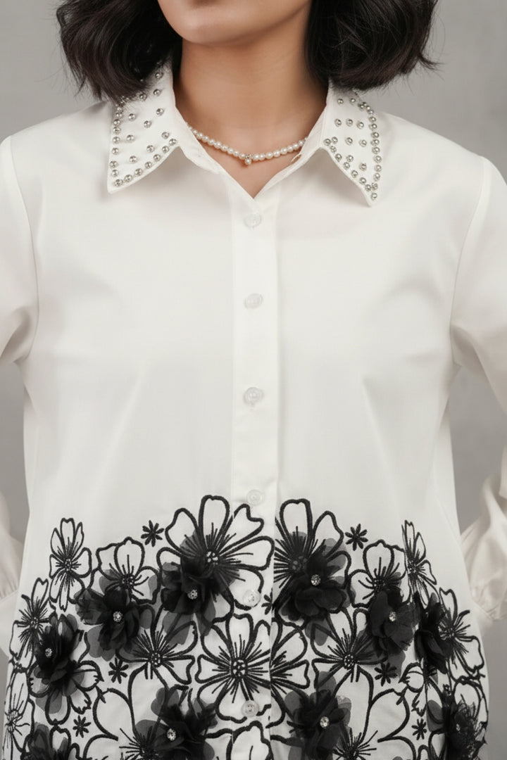 Scottie White Shirt with Black Embroidery