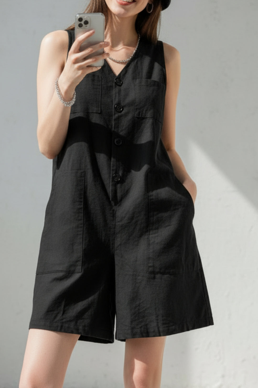 Black Linen Playsuit