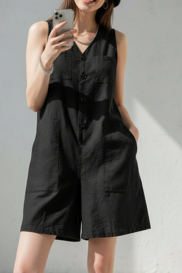 Black Linen Playsuit