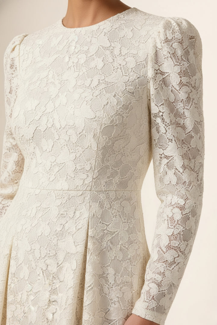 Flutter & Pleat Sand Net Dress