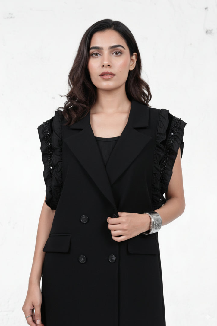 Olivia Black Ruffled Vest