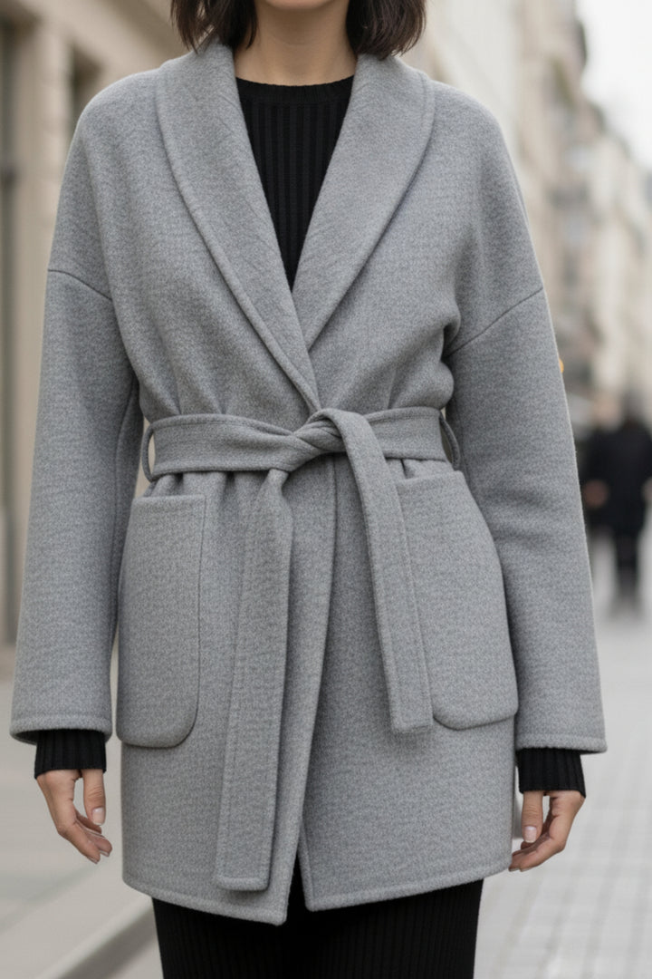 Slate Mist Belted Double-Sided Cashmere Blazer