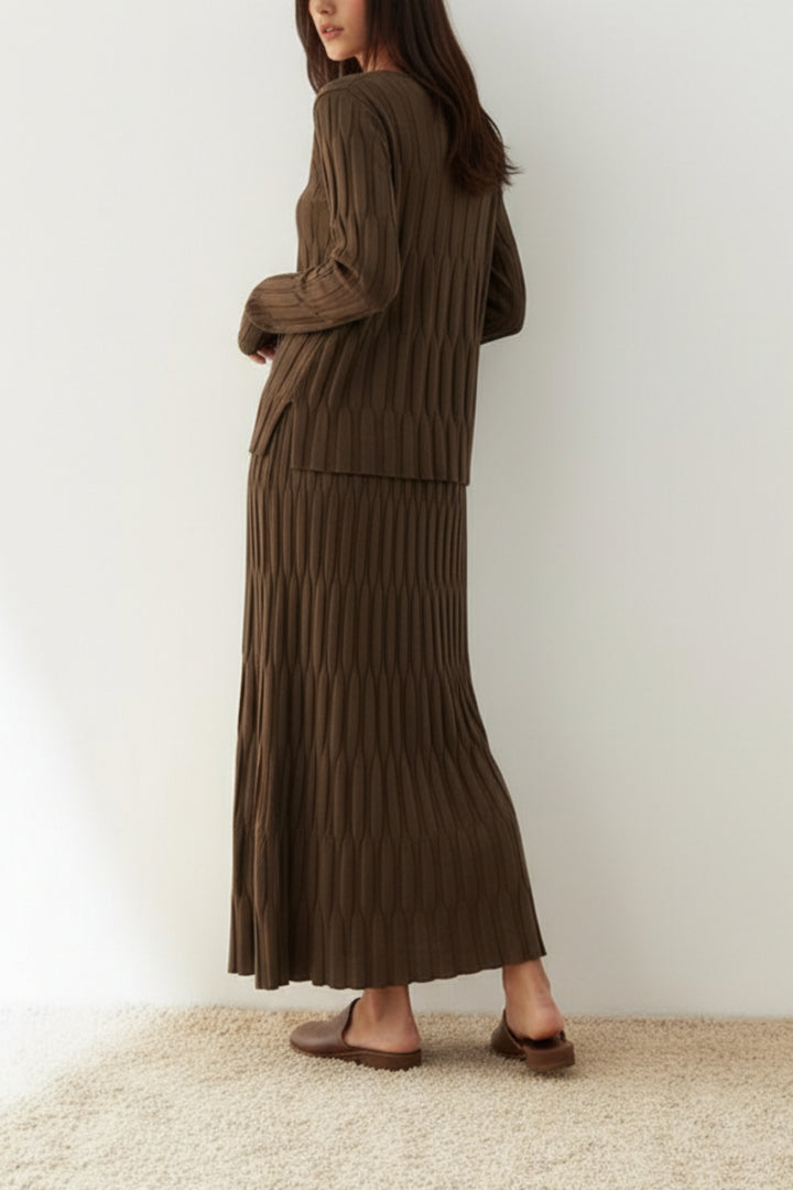 Earthtone Wave Knit Skirt Co-ord Set