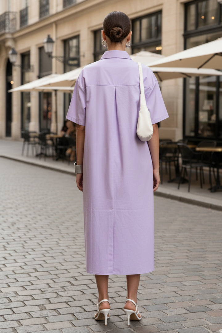 Lilac Zip Pattern Oversized Shirt Dress