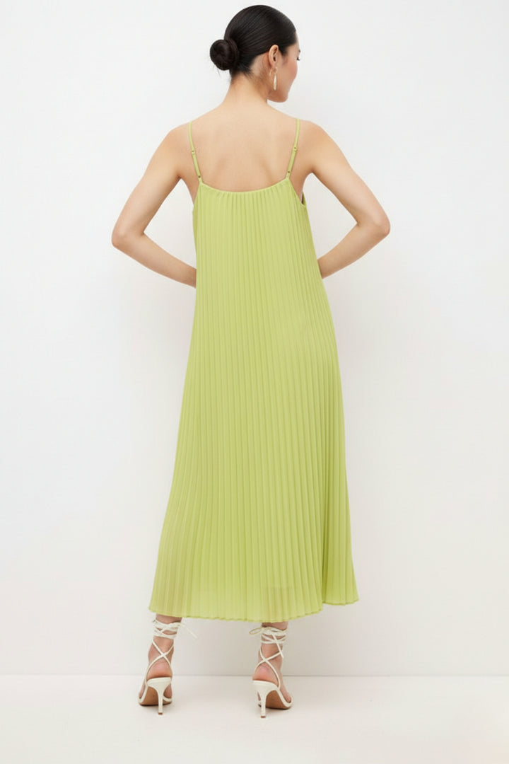 Parrot Green Pleated Dress