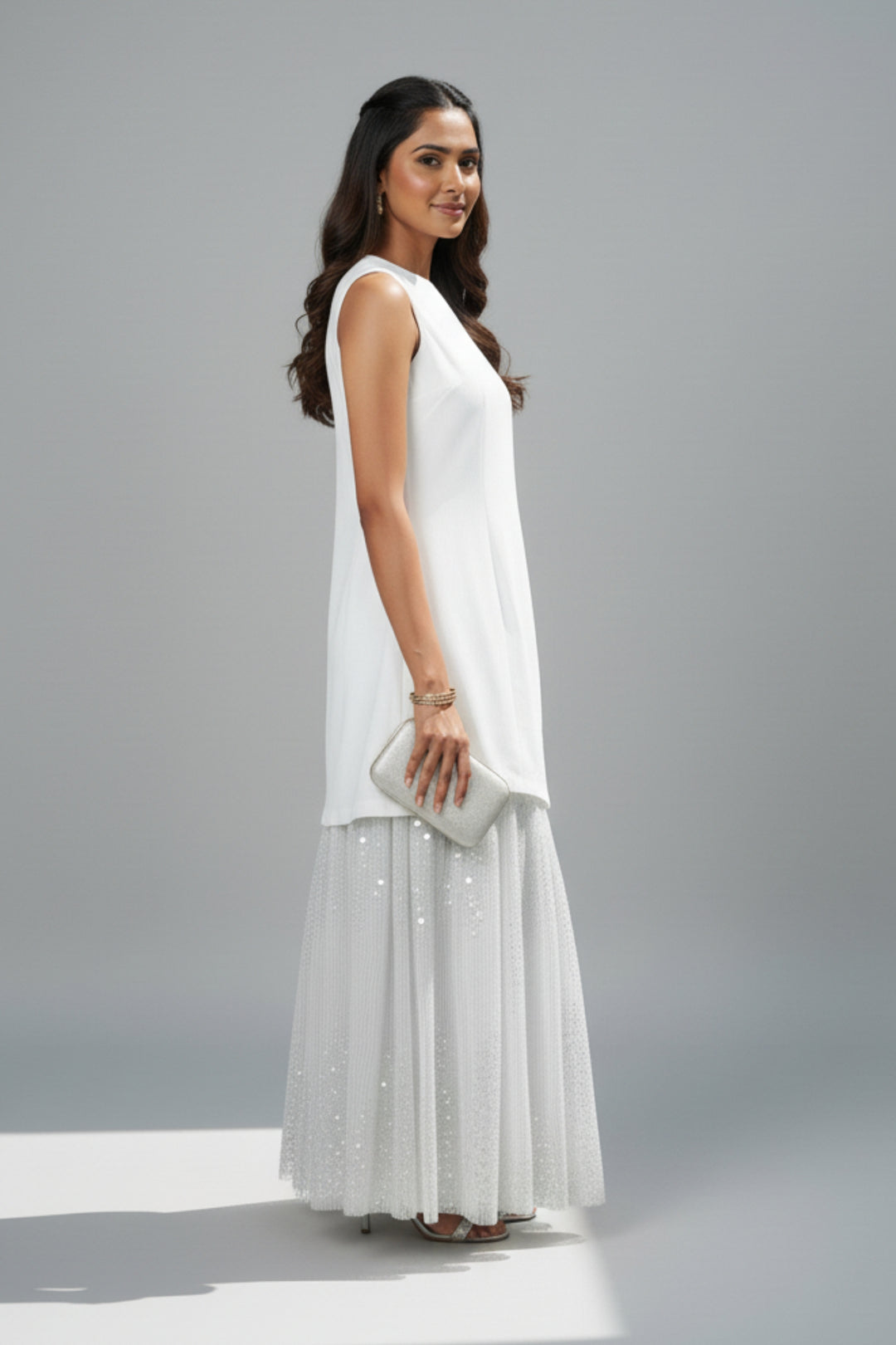 White Lace & Sequin Midi Dress