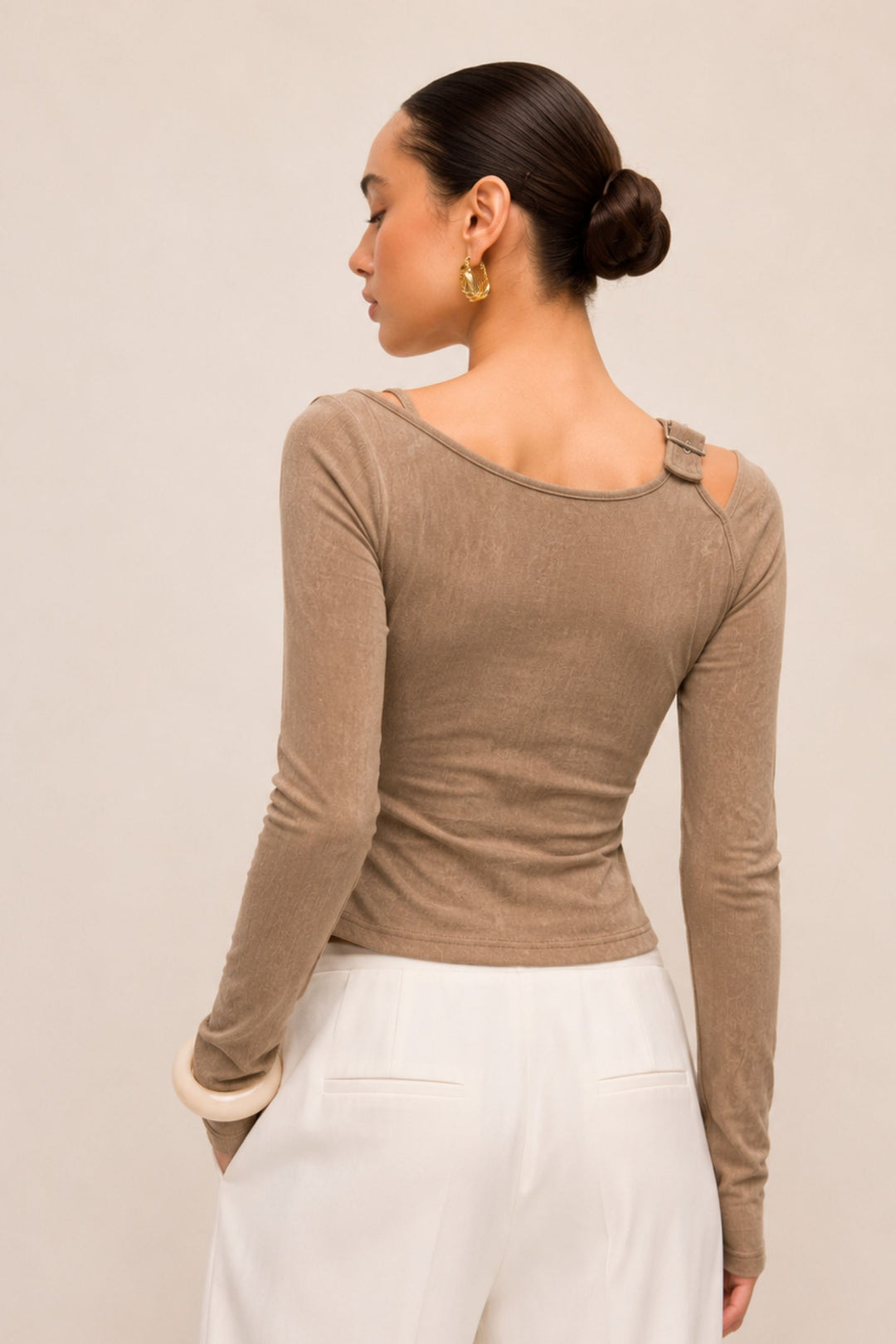 Beige Graphic Top for Women