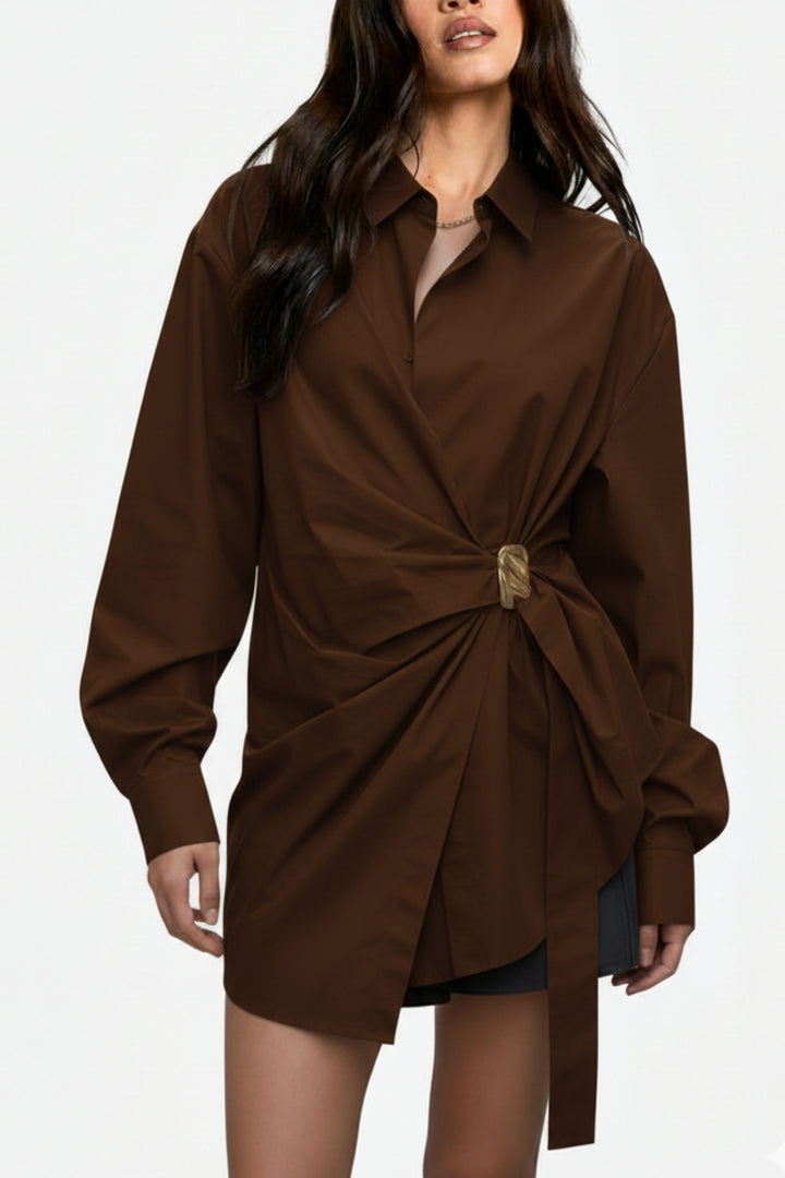 Cocoa Drape Buckle Shirt
