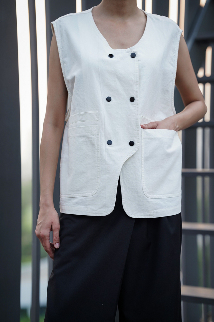 Crisp White Double-Breasted Vest