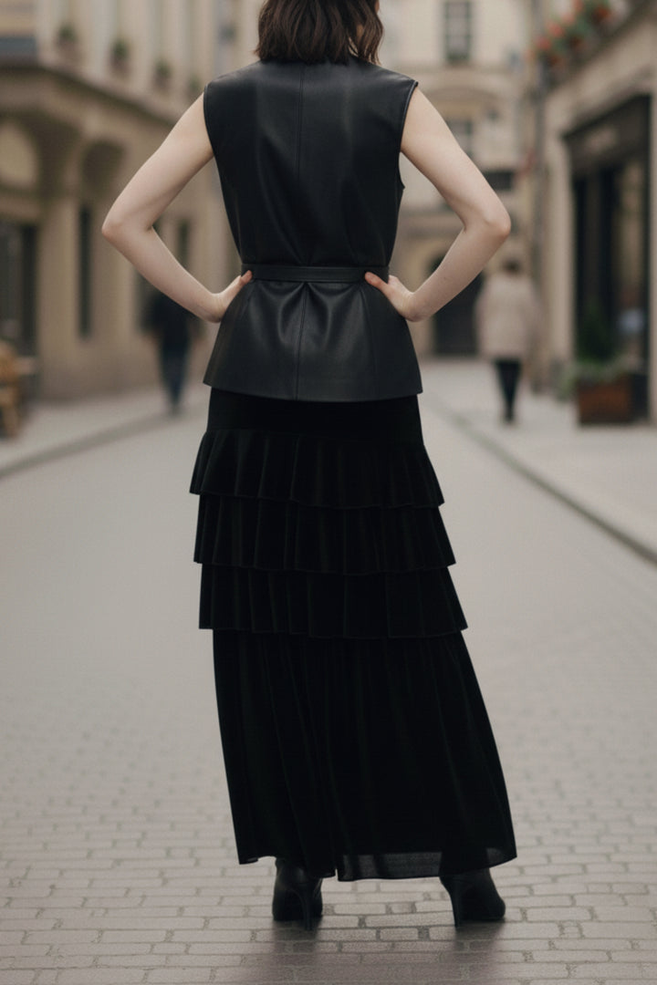 Noir Luxe Leather & Velvet Skirt Co-ord Set