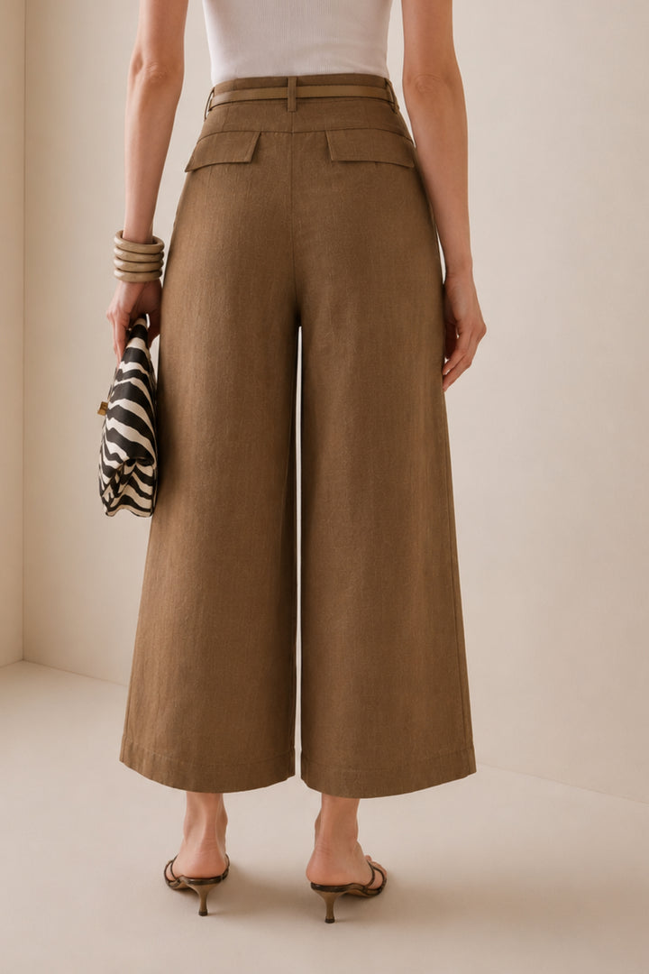 Cocoa Belted Wide-Leg Pants