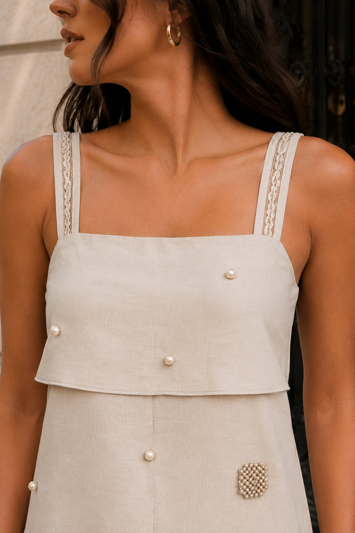 Ecru Linen Embellished Co-Ord