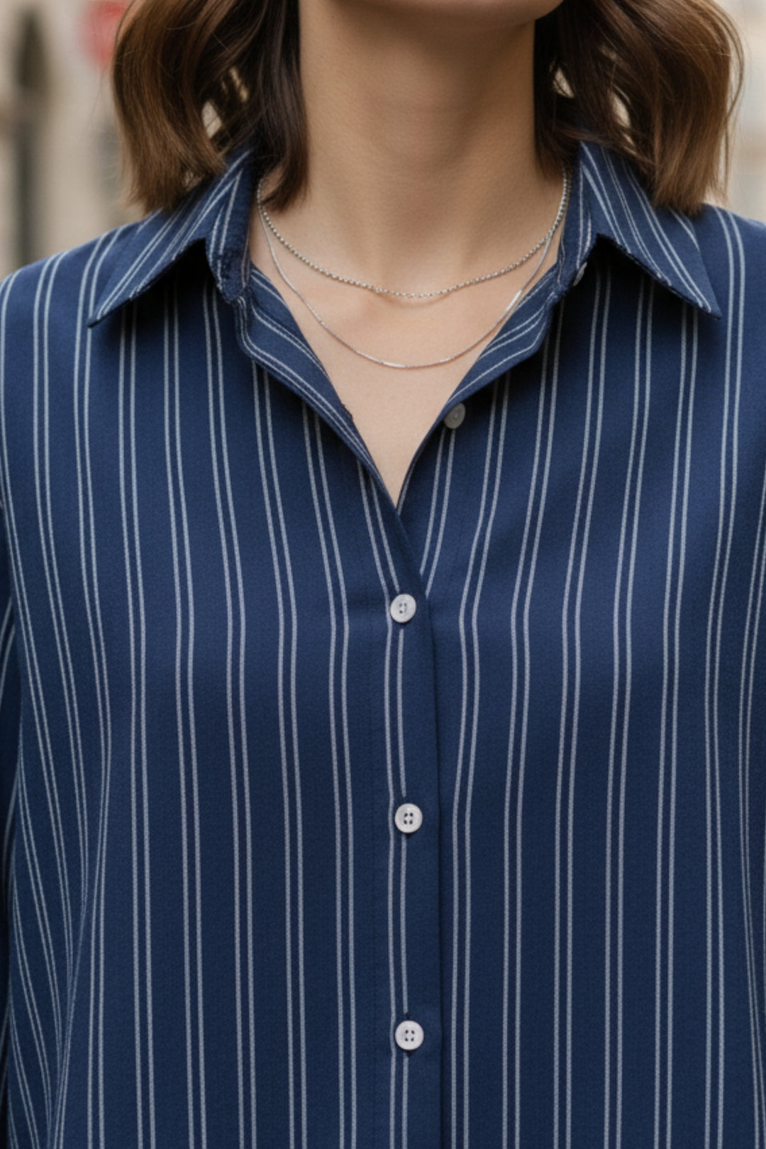 Midnight Blue Sheer Layered Stripe Shirt
