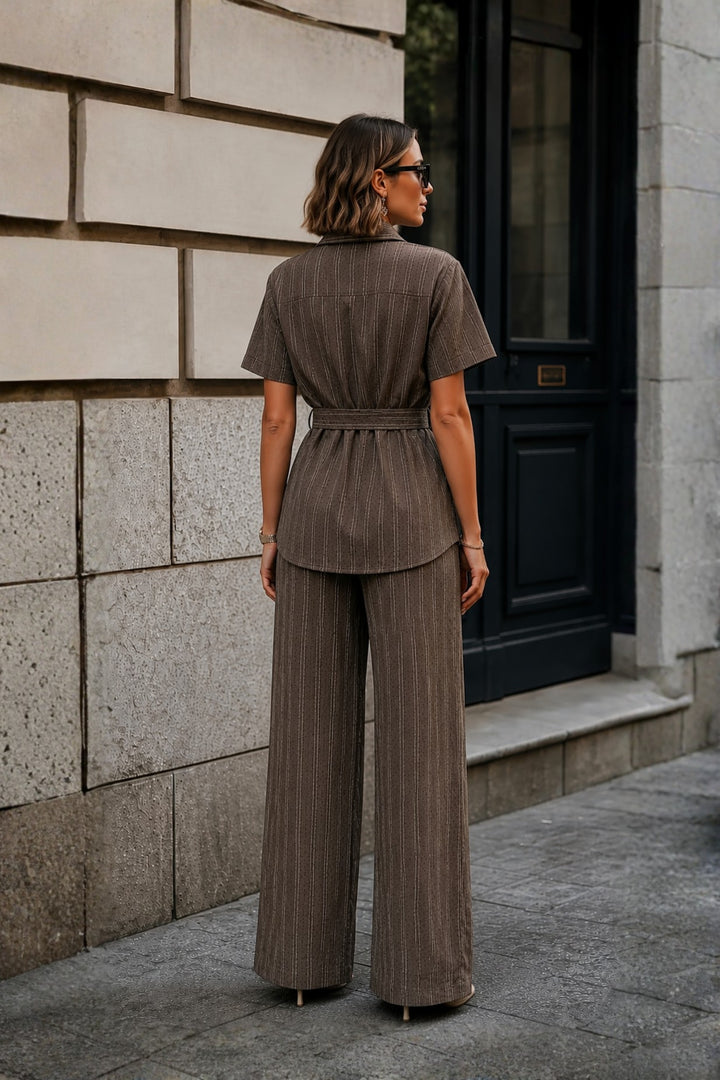 Brown Stripe Utility Belted Co-ord Set
