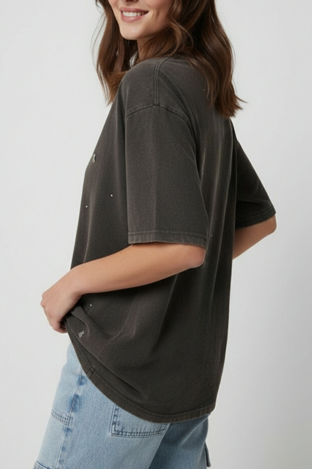 Grey Washed Teddy Embellished T-shirt