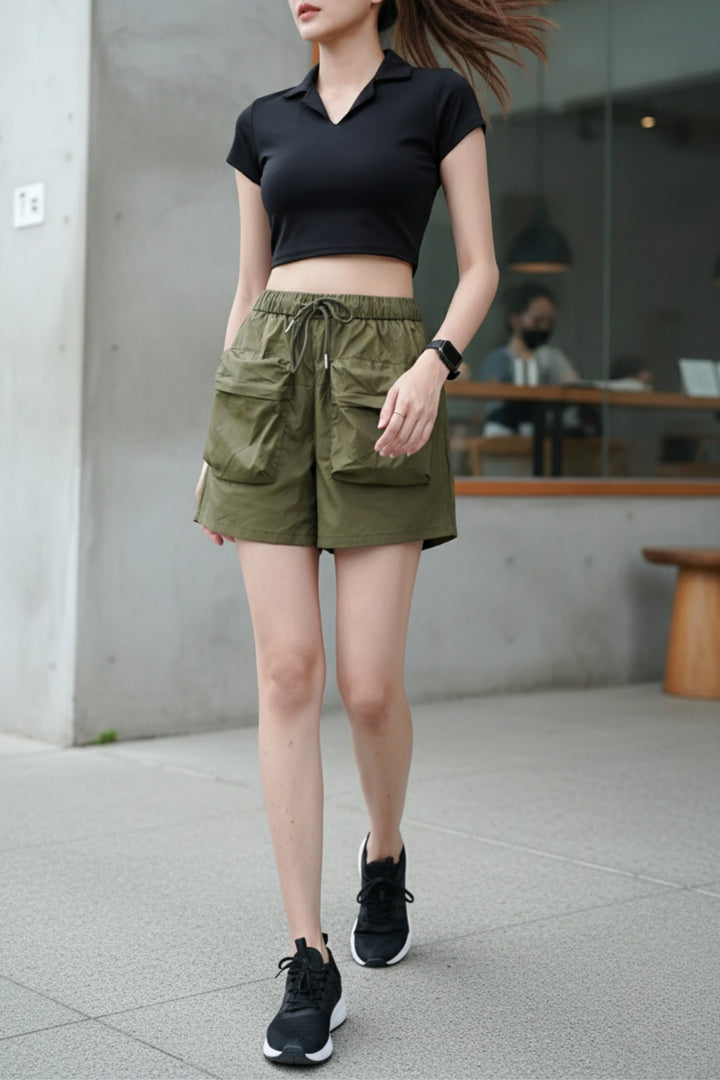Army Green Shorts With Patch Pockets