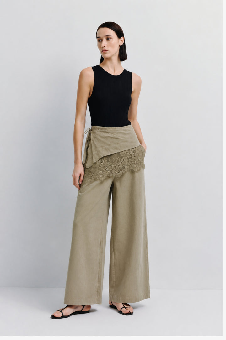 Sage Lace Overlay Pants