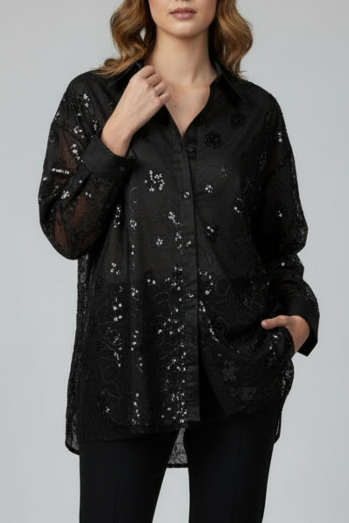 Noir Mesh Sequin Layered Shirt