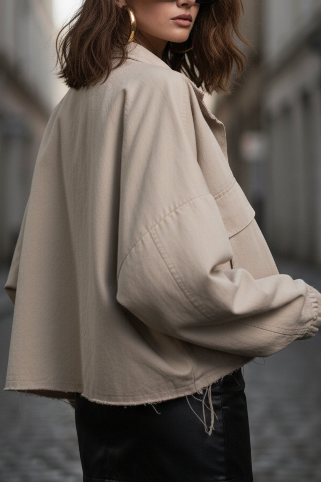 Dapper Cream Oversized Cropped Jacket