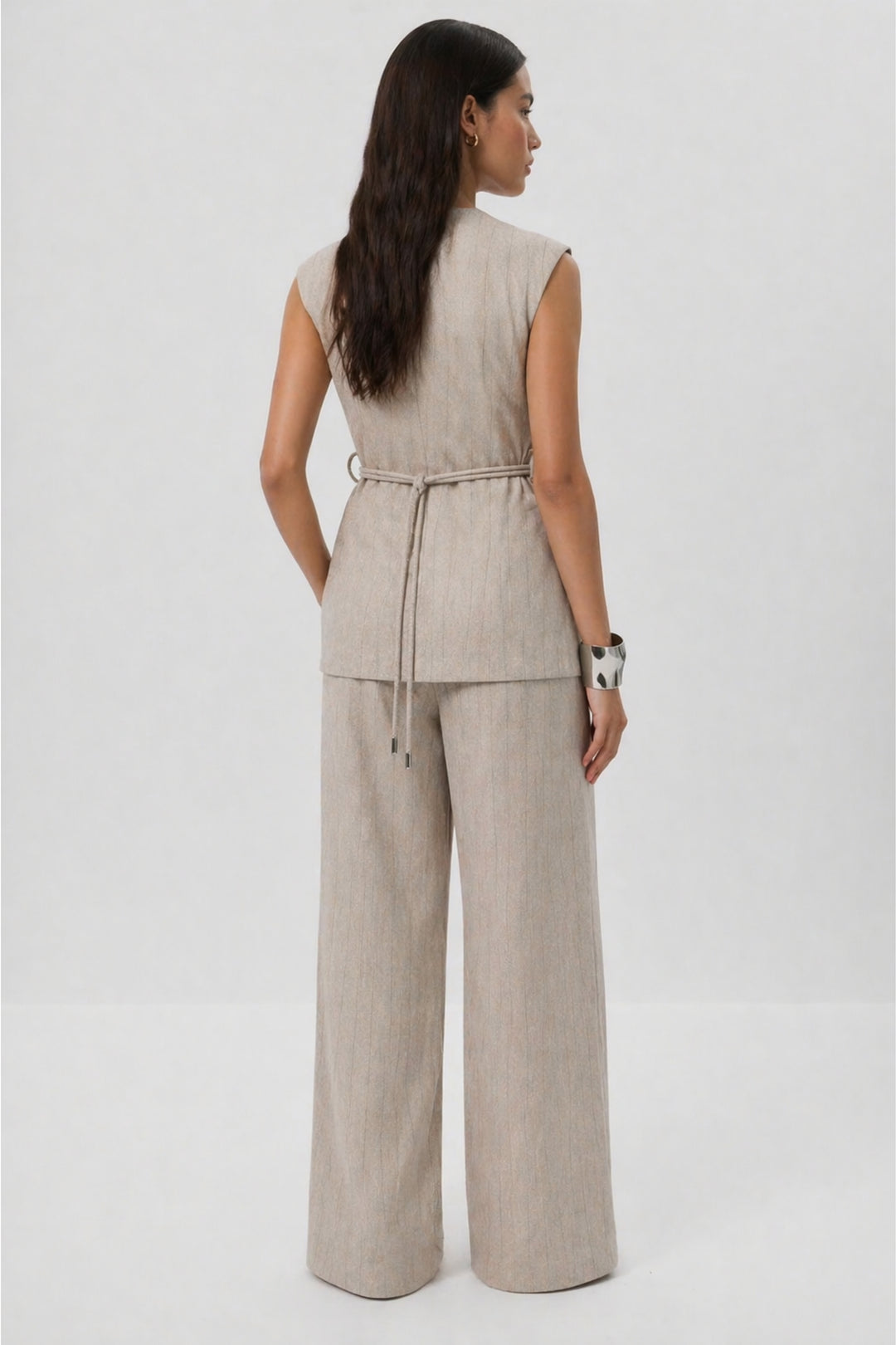 Swiss Latte Striped Waistcoat Co-ord Set