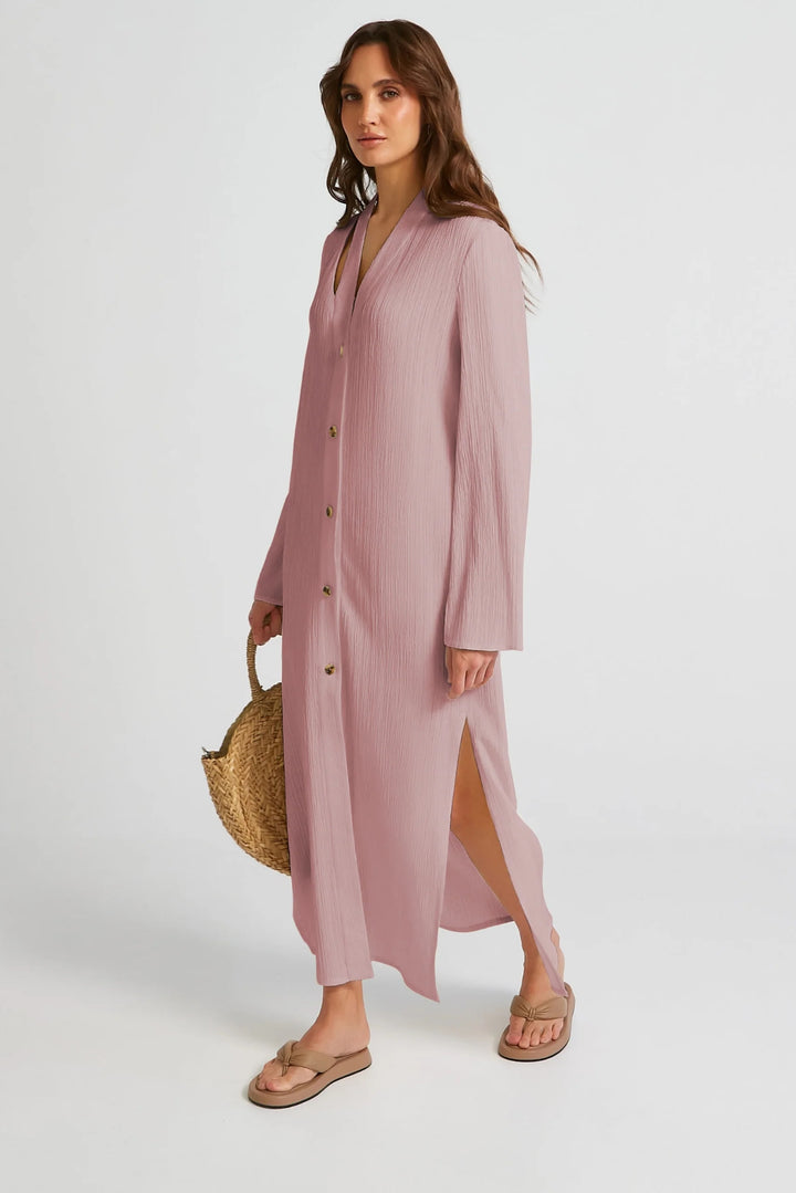 party wear pink shirt dress with v neck