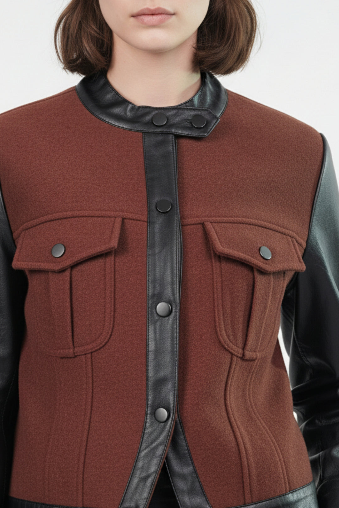 Woolen Jacket With Leather Sleeves