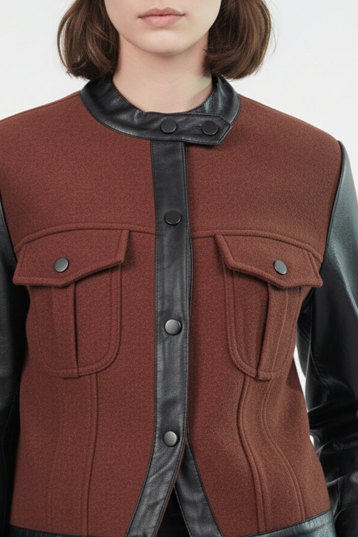 Woolen Jacket With Leather Sleeves