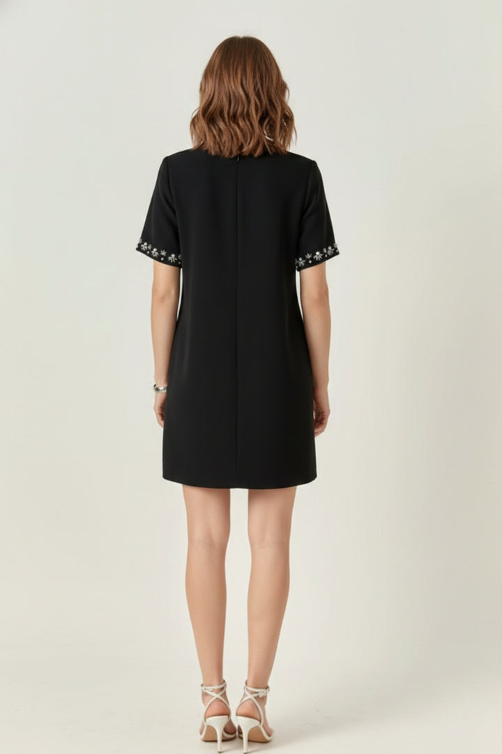 Noir Crystal Bow Shift Dress