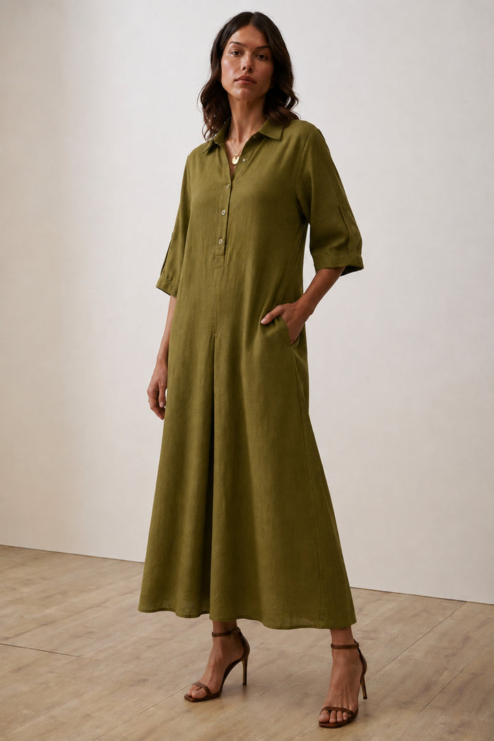 Olive Breeze Linen Maxi Dress