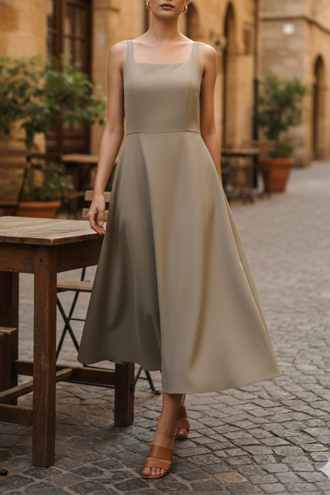 Elegante Greige Sleeveless Dress