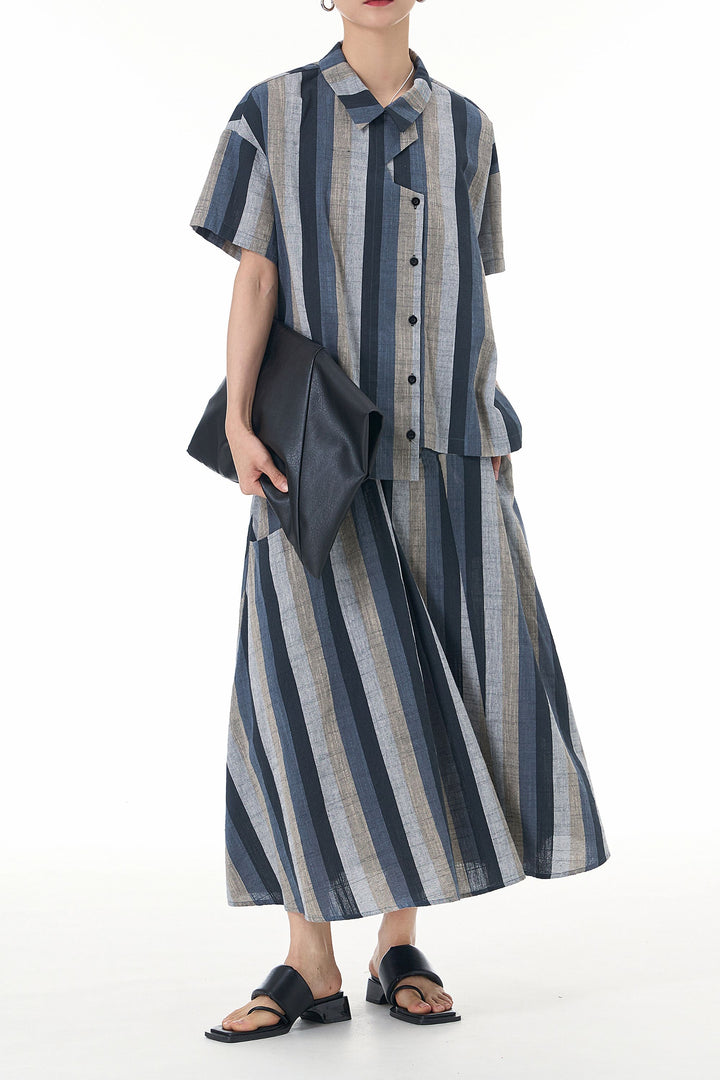 Aquamarine Striped Linen Coord Set