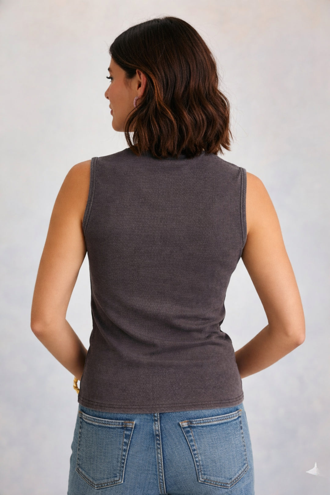 Brown Sleeveless  Top with Gold Accent