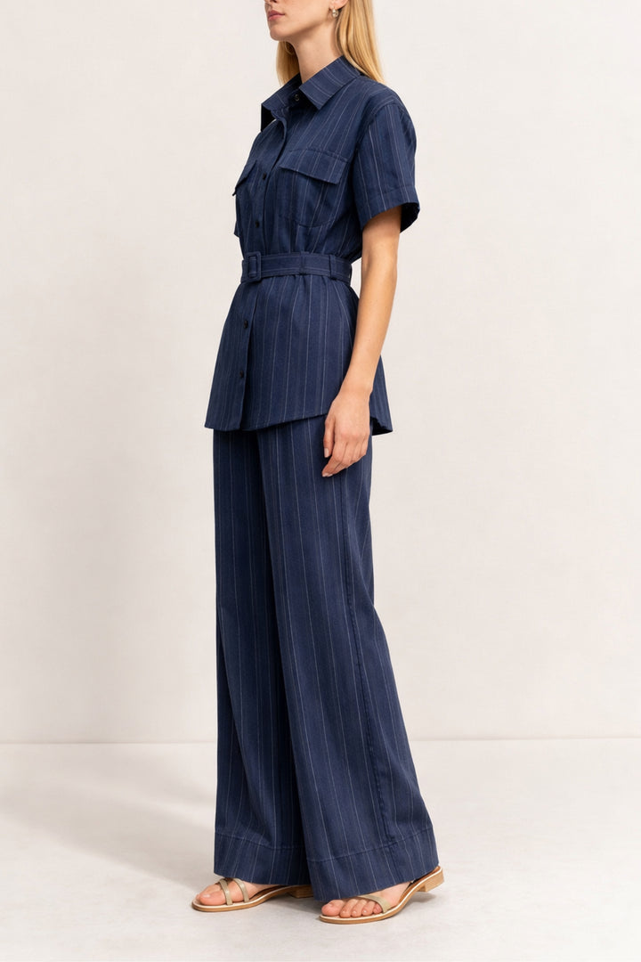 Indigo Stripe Utility Belted Co-ord Set