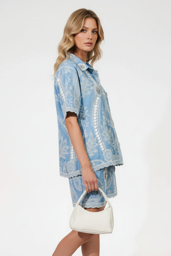 Blue Dawn Embroidered Shorts Co-ord Set