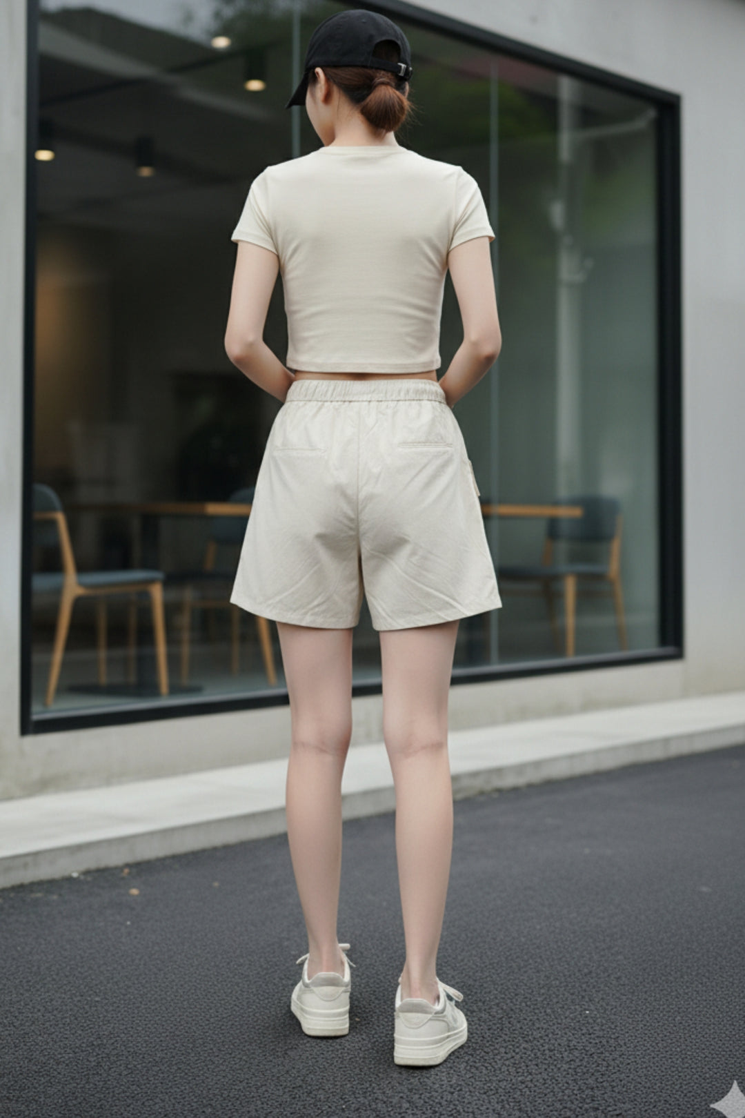 Cream Shorts With Patch Pockets